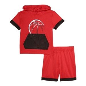Athletic Works Baby Boys Sz 3-6 months Hooded Short Sleeve Shirt & Shorts Set